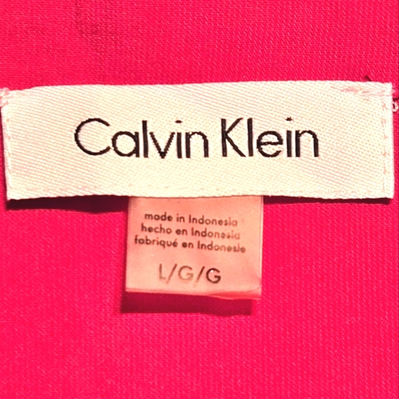 Calvin Klein Fuschia Sleeveless Splitneck Blouse Black Contrast Trim Sz Large - Picture 4 of 6